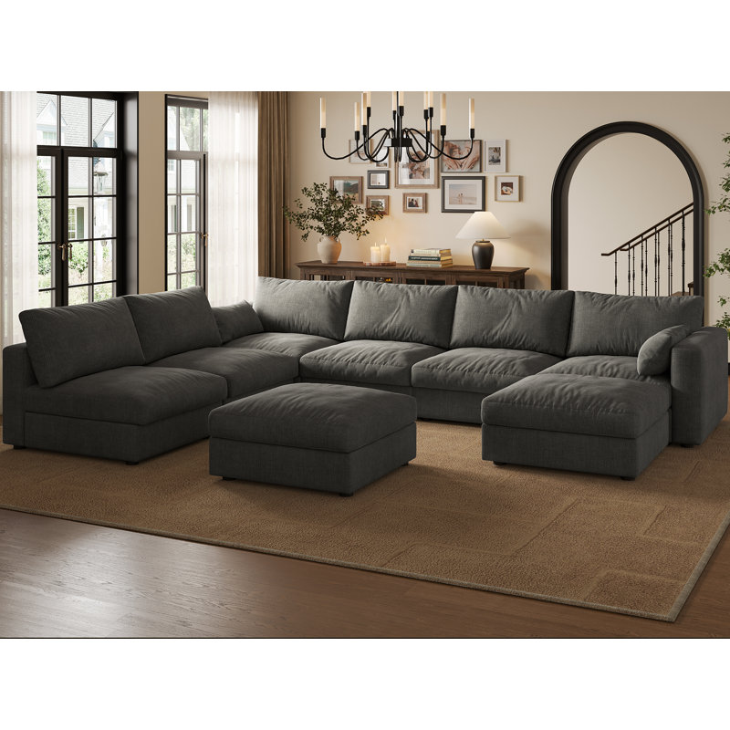 128" Sectional Modular Sofa With Storage, Dark Gray Chenille