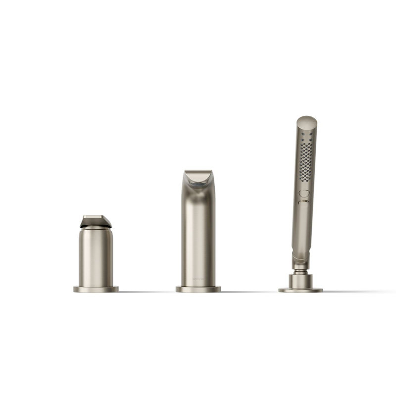 Avid Deck-Mount Bath Faucet With Handshower, Vibrant Brushed Nickel