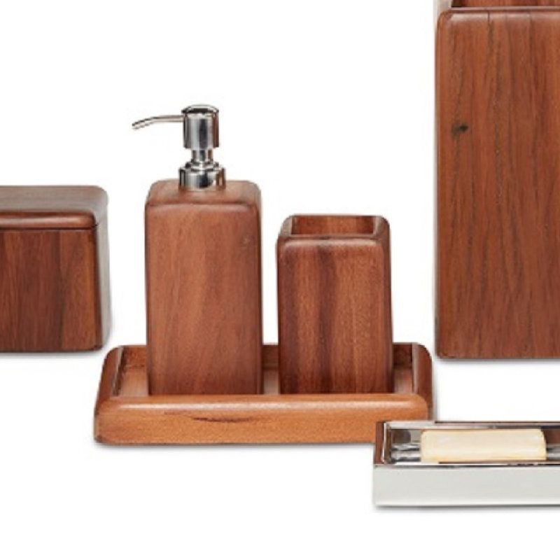 Rustic Wood and Metal Bathroom Accessory Set