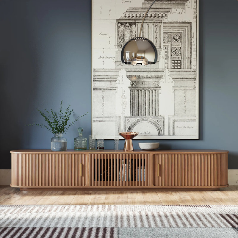 Meuble télé Mid-Century moderne, entièrement assemblé, Brun, H 16,54 po x L 94 po x l 15,75 po