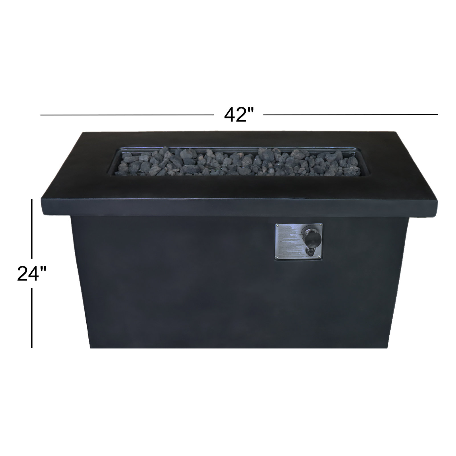 Rashid Rectangle Fire Pit Table, 24" H x 42" W x 20" D, Charcoal