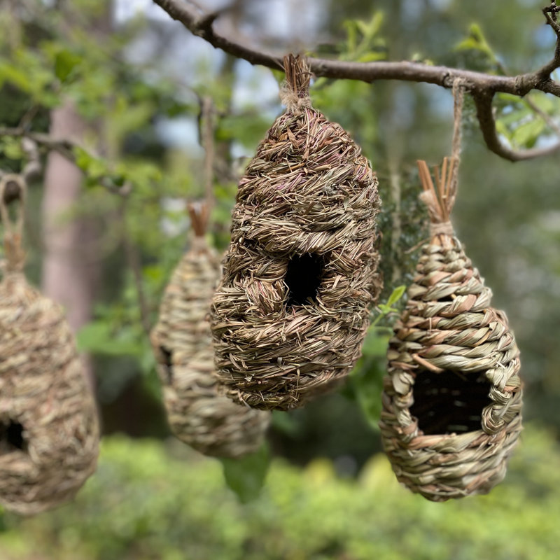 Straw and Raffia Hanging Bird House