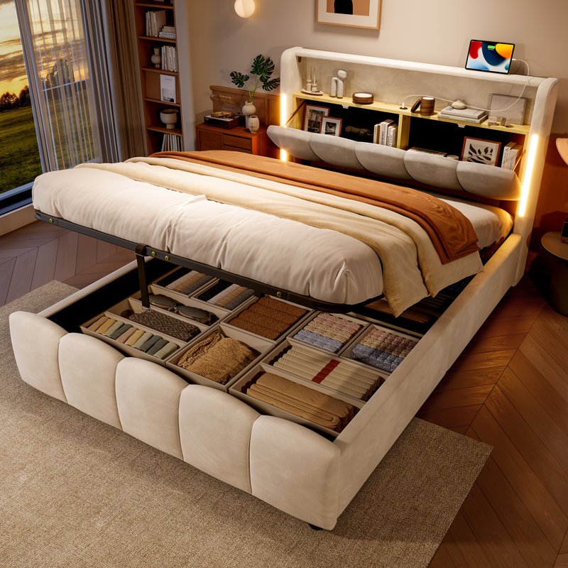 Ottoman Storage Bed, Beige