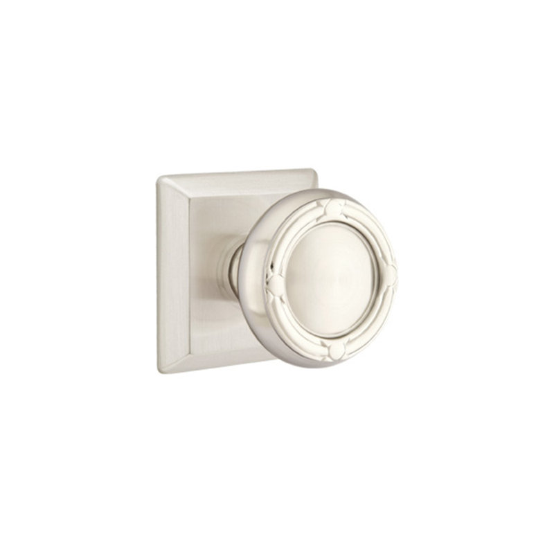 Ensemble de faux boutons Emtek avec rosette Quincy et ruban et bouton Reed, Nickel satiné