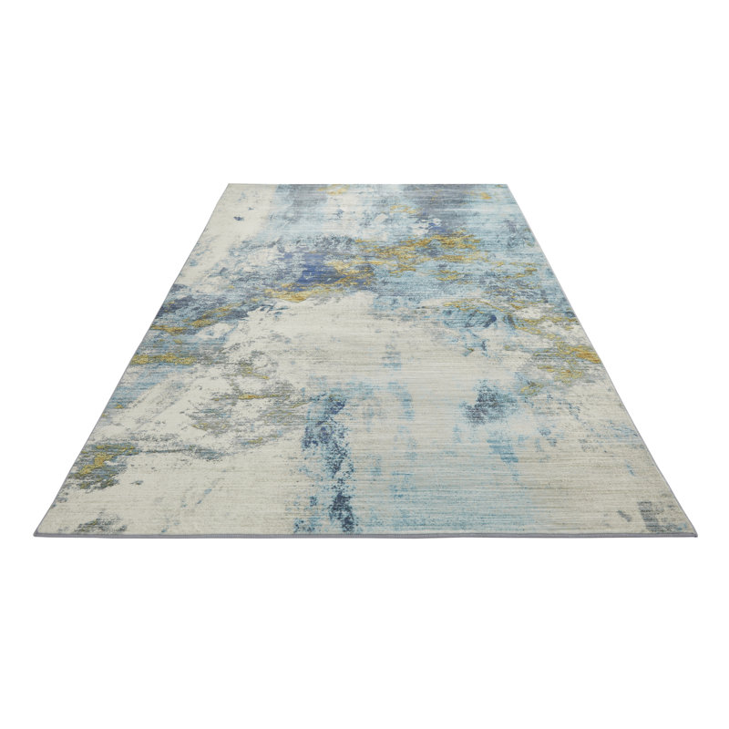 Lux Abstract Ultra soft Stain Guarded Blue/Grey/Gold Area Rug, Rectangle 120 x 180cm