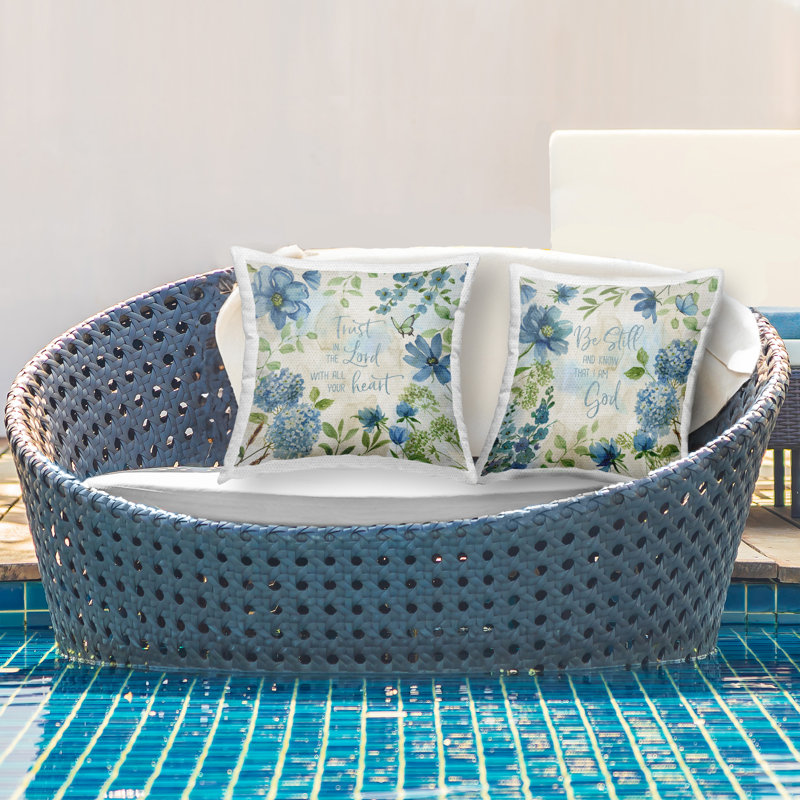 Ensemble de 2 coussins décoratifs Trust Be Still Blue Hydrangea