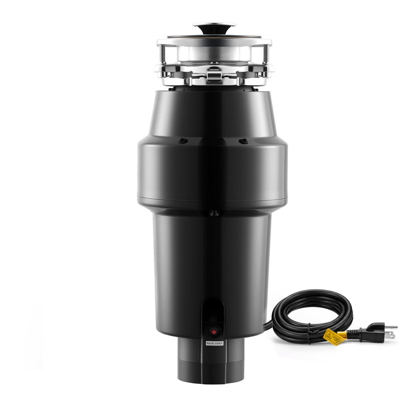 Broyeur de déchets alimentaires, moteur CC 1 CV 3700 tr/min, système de broyage des déchets alimentaires à fixation par 3 boulons avec protection contre les éclaboussures et cordon d'alimentation pour cuisines, broyeur à alimentation continue pour évier de cuisine