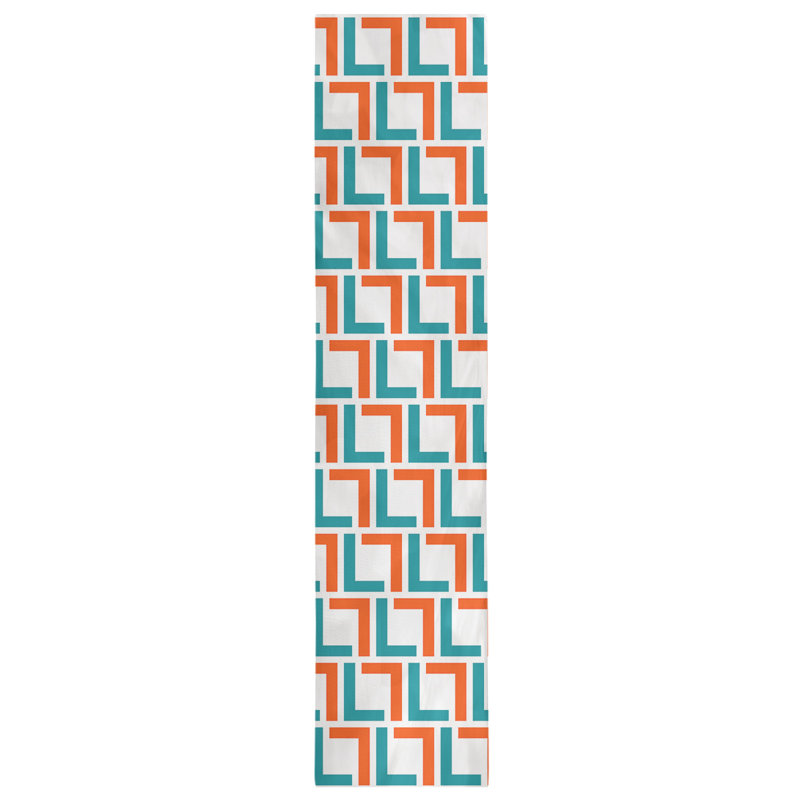 Chemin de table Miami, 90 po x 16 po, Blanc / turquoise / orange, Coton