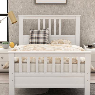 Lit plateforme simple en bois blanc avec tête de lit et support à 10 lattes, aucun sommier requis, lattes