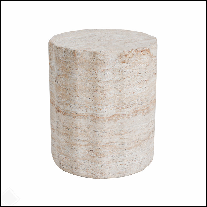 Table d'appoint d'extérieur / d'intérieur en béton léger avec finition en travertin, polyvalente et durable pour un décor moderne