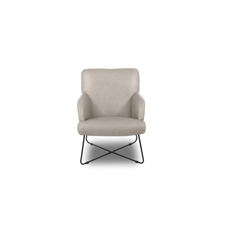 Averie Genuine Leather Designer Armchair, Beige/Grey