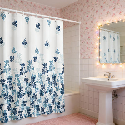 Rideau de salle de bain minimaliste imprimé plante, rideau de douche moderne lavable à la machine, ensemble de rideau de douche en tissu imperméable avec crochets, décor de salle de bain moderne maison de campagne