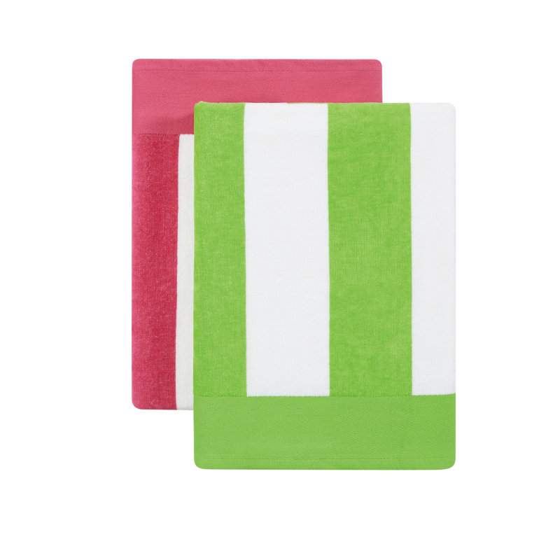 Oceanfront Resort Cabana Stripe 2 Pack Beach Towels, Pink/Green