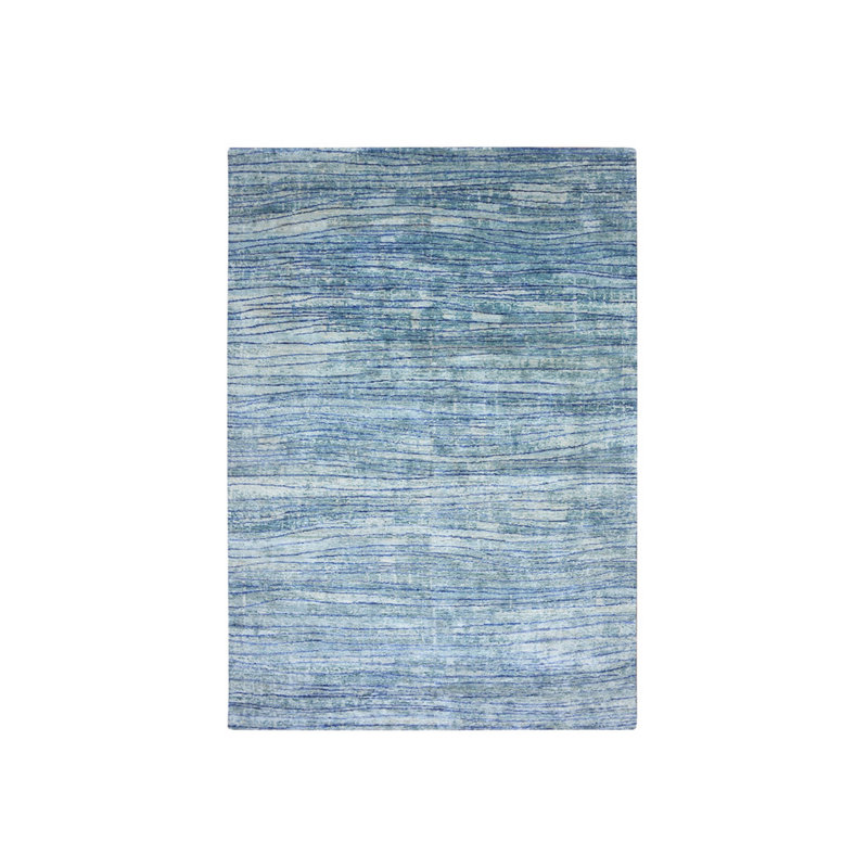 Tapis oriental bleu en soie noué à la main 9 pi 11 po x 14 pi 2 po - MOA10275703