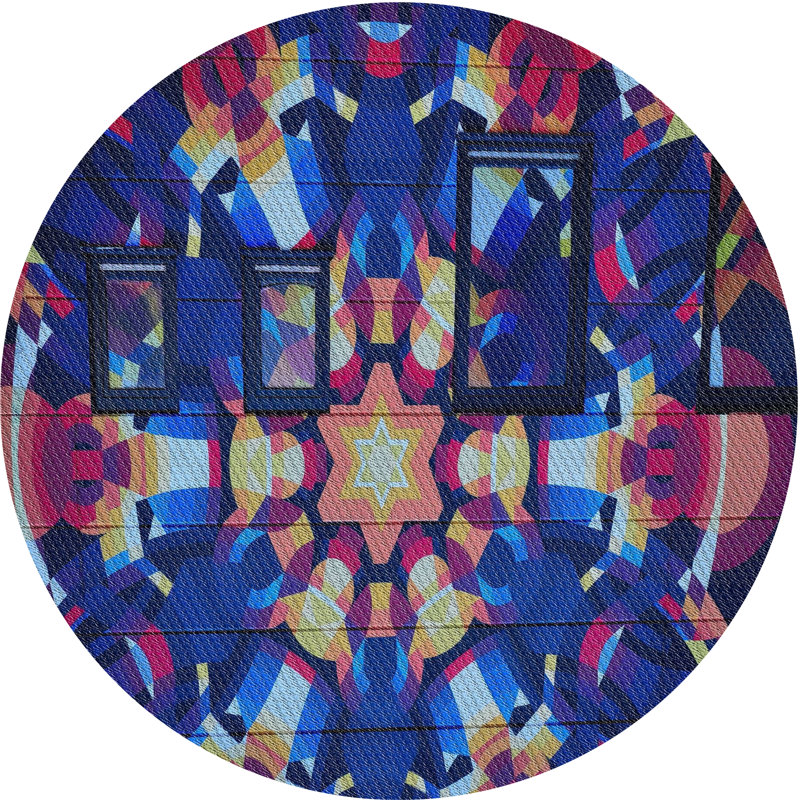 Tapis bleu/mauve/rouge à tisser électrique, Rond 3 pi