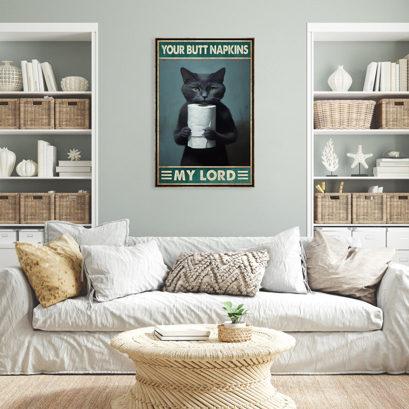 Impression sur toile, "Black Cat Your Bout Napkins My Lord" 4 - 1 pièce, H 36 po x l 24 po x P 1,25 po