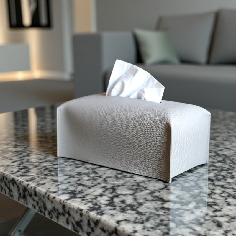 Porte-mouchoirs en cuir véritable, Ardoise Saffiano