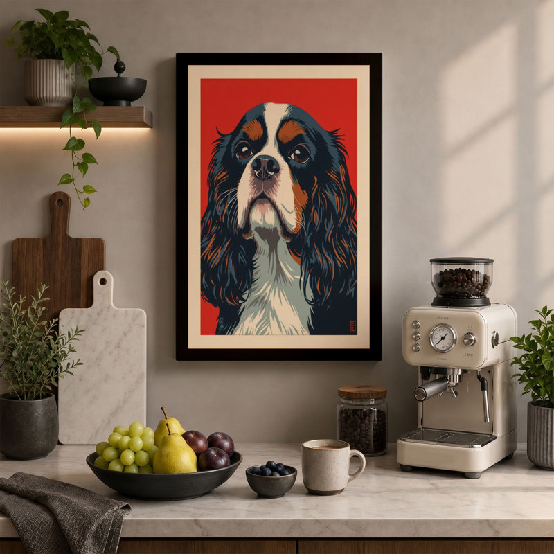 Spaniel in Red Japandi - Wrapped Canvas, 24x16 - 61.0 x 40.6 cm, White Border