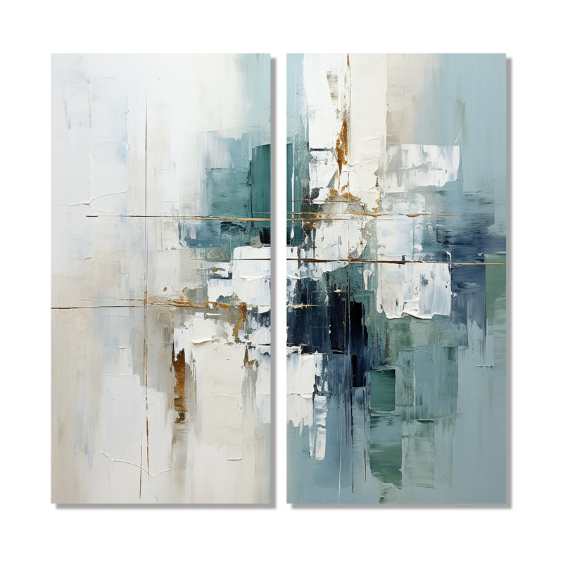 Clayten - ensemble de 2 impressions sur toile bleu sarcelle, 20" H x 24" W, Wrapped Canvas, Does Not Apply