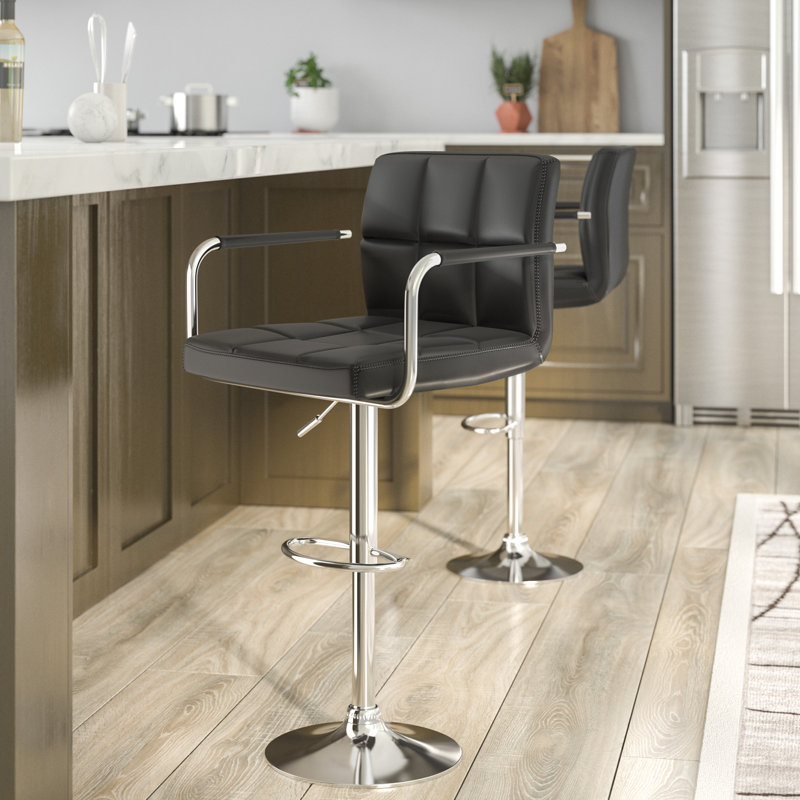 Swivel Upholstered Adjustable Height Counter Stool with Metal Frame, Black PU Leather