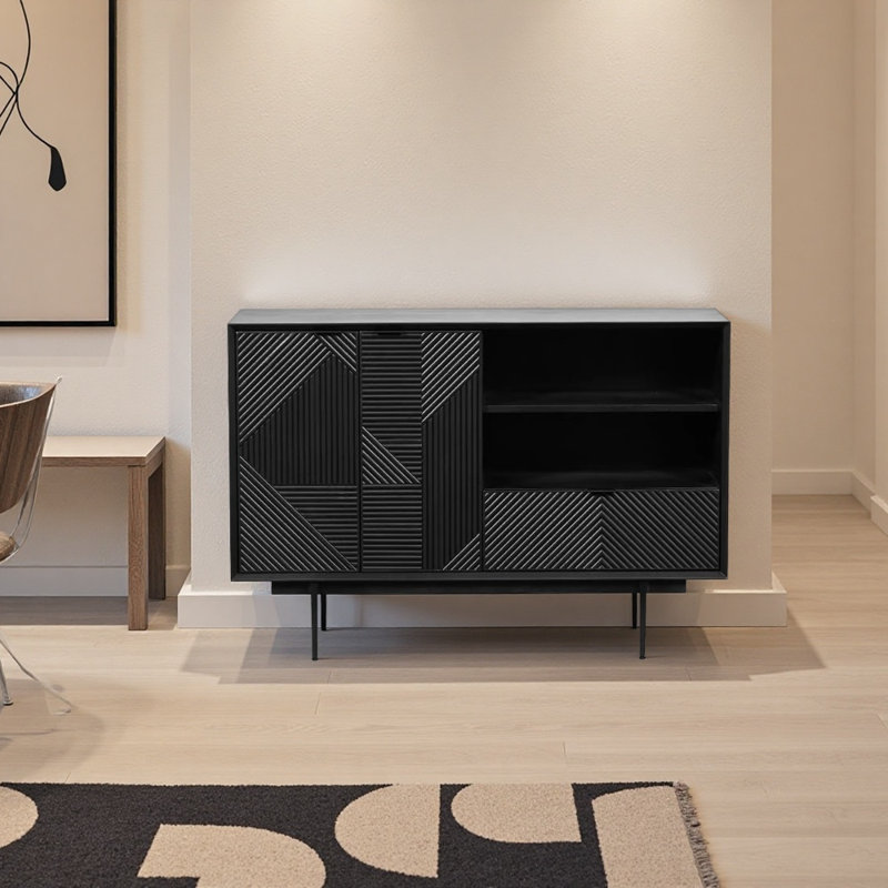 Buffet moderne et simple en bois massif, Noir