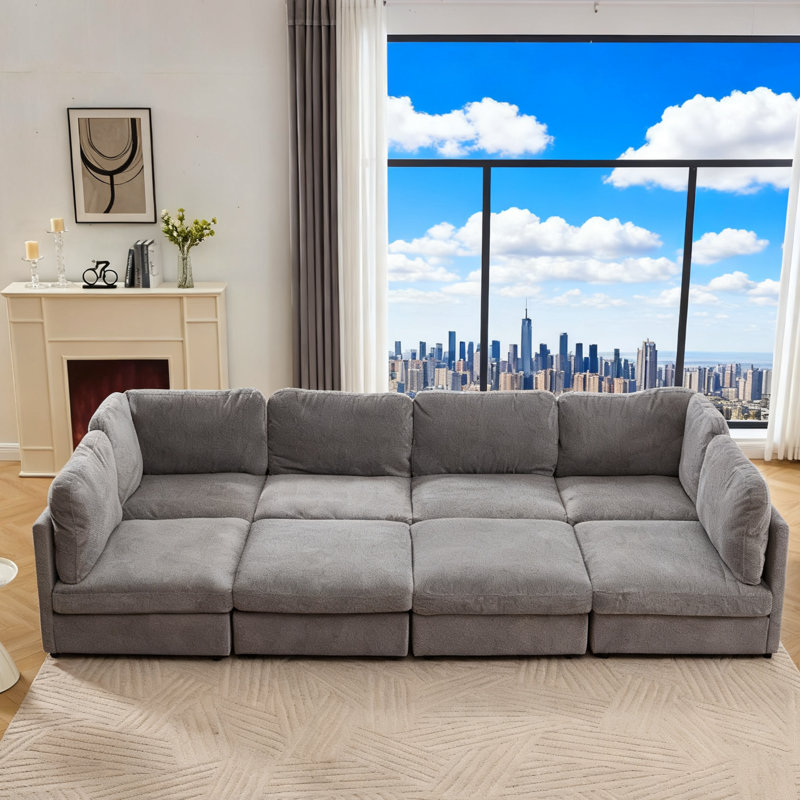 8 Piece Modular Sectional Sofa, Gray Polyester Blend
