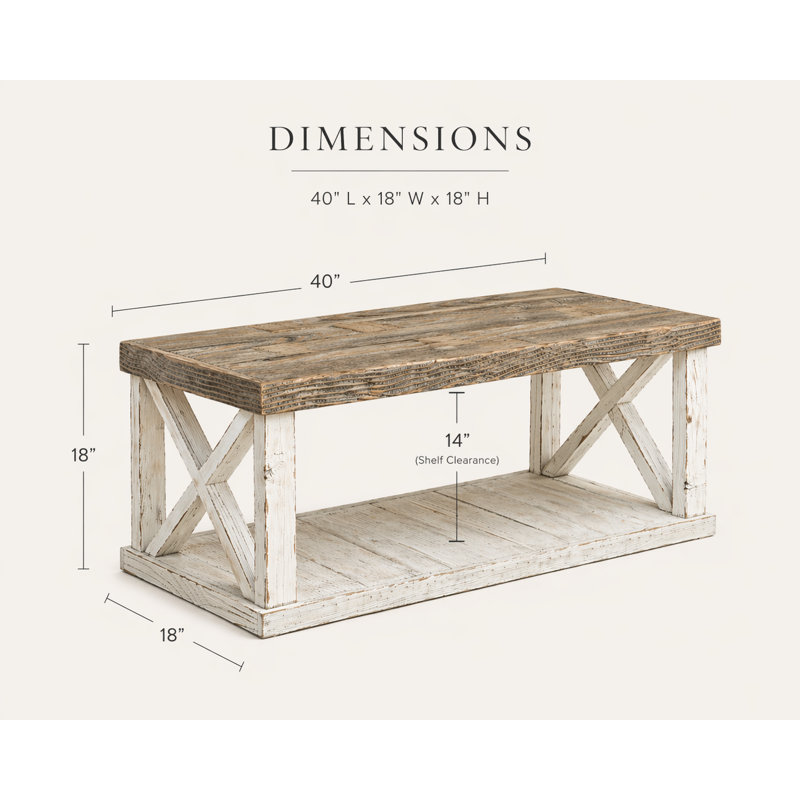 Table basse en bois massif avec tablette Mercantile 40 po (blanc)