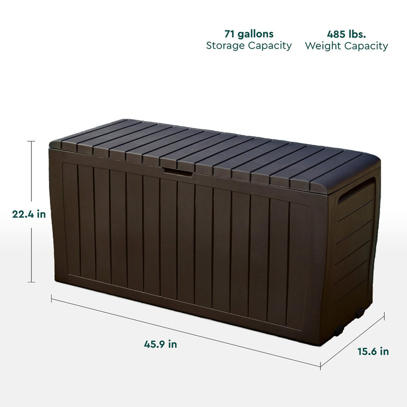 Brown Lockable Plastic Wicker Deck Box with Wheels, 71 Gal