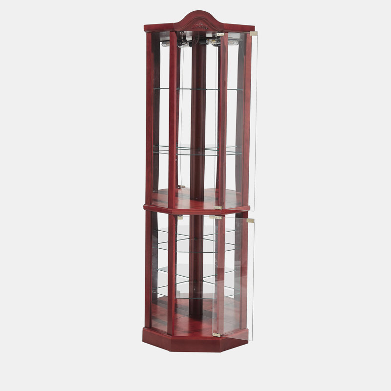 Glass Cabinet Lighted Corner Cabinet Corner Display Curio Cabinet, Glass Display With Light(Included)Bar Cabinet,Wine Cabinet with Adjustable Glass Shelves Carved Decoration Cherry Light(Included)