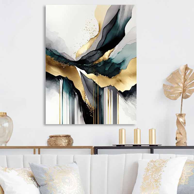 Géode abstraite marbre blanc et or IV - reproduction sur toile, L 12 po x H 20 po, Toile tendue