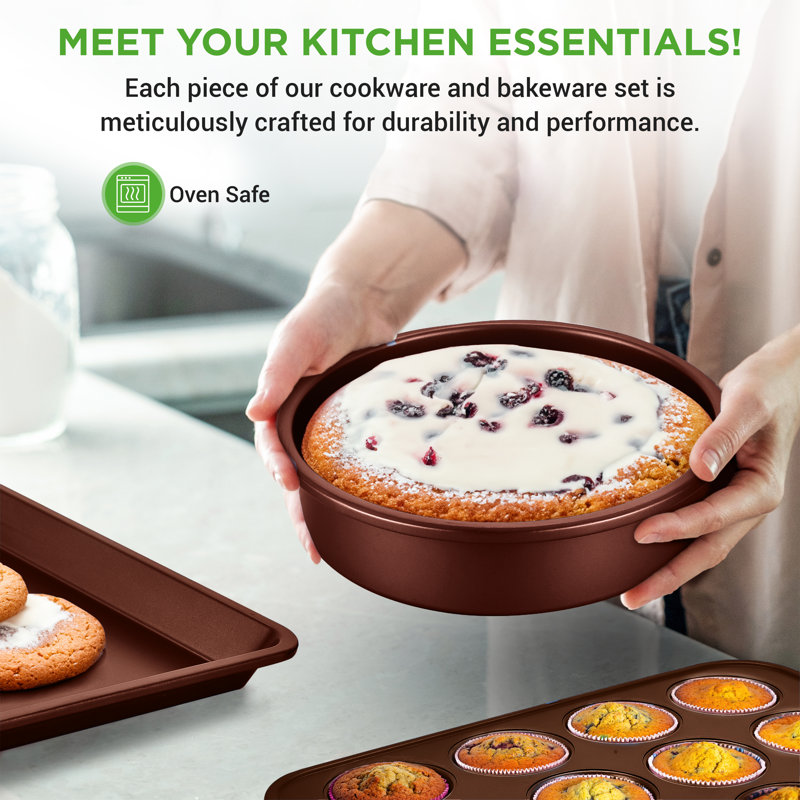NutriChef 20-Piece Brown Non-Stick Aluminum Cookware Set