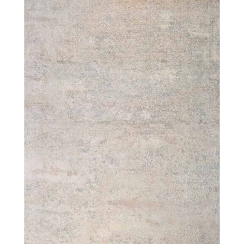 Tapis de zone noué la beige 8 pi x 10 po one-of-kind