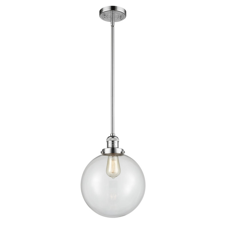 Baskette 1 - Light Single Pendant, Clear, Polished Chrome, 6 Watt Vinage LED Bulb