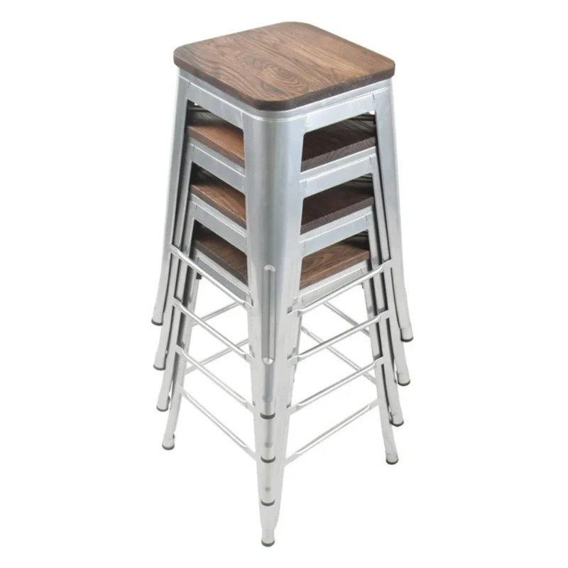 Tolix Stool W/ Wood (26")