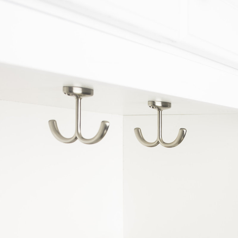 Double Zinc Ceiling Wall Mounted Robe Hook, Satin Nickel