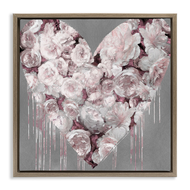 «Pink Rose Heart» par Lindsay Rodgers, H 18 po x l 18 po, Cadre flottant orme Montalcino