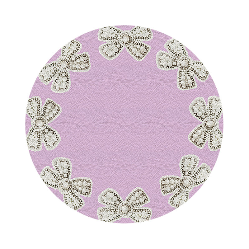 Pearl Bow Vegan Leather Round Pebble Placemat, Lilac