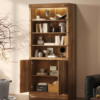 83.4"Tall Modern Bookshelf With Doors, Large Storage Cabinet With LED Light For Living Room