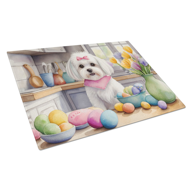 Planche à découper décorative en verre de Pâques maltais