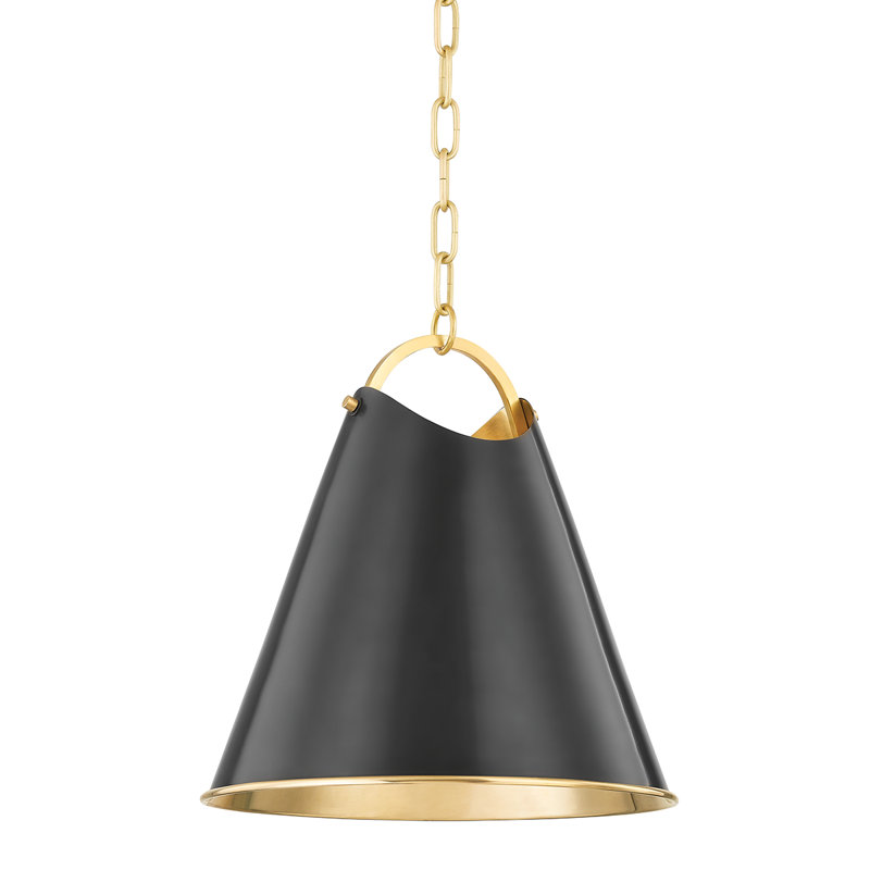 BURNBAY 1 LIGHT PENDANT, Aged Brass, 17.75" H x 13.75" W x 13.75" D
