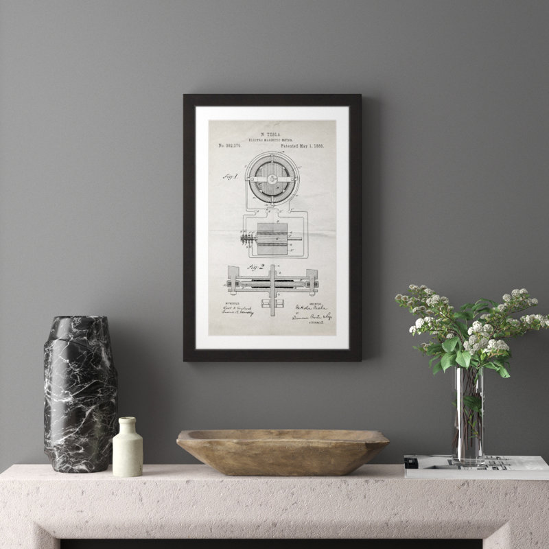 «Tesla Motor 1888 Old Paper», reproduction d'impression encadrée, H 36 po x l 24 po x P 1,5 po