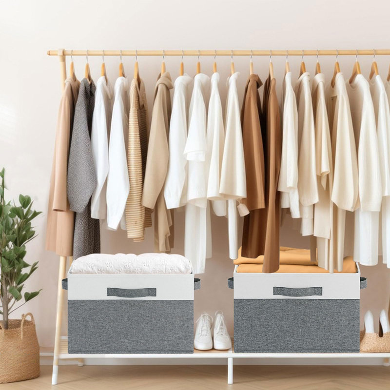 Grands bacs de rangement en tissu avec 3 poignées, paniers de rangement 15 po x 11 po x 9,6 po