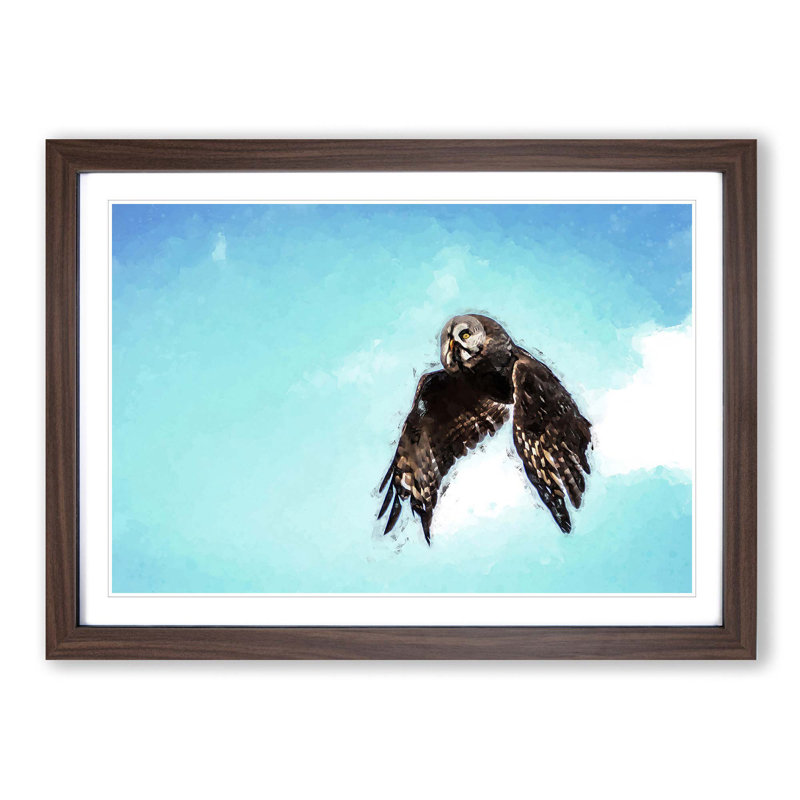 Flying Great Grey Owl in Abstract - Framed Print, Walnut, 60cm H x 91cm W x 2cm D