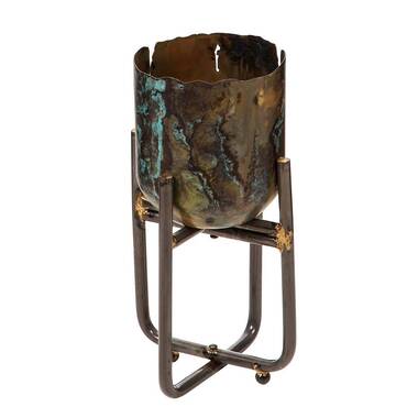 Antique Copper Pot with Patina: Decorative Metallic Pot or Planter