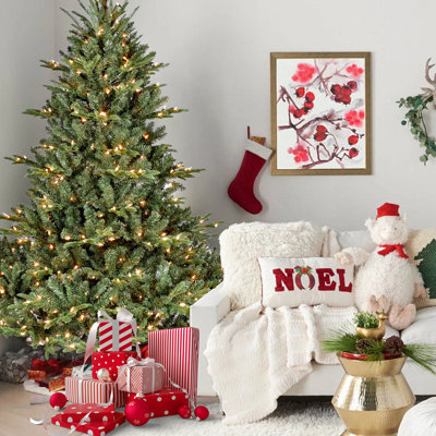 Arbre de Noël pleine forme avec lumières UL, branches mixtes en PE / PVC, pointes, base large, structure à charnières et support en métal stable