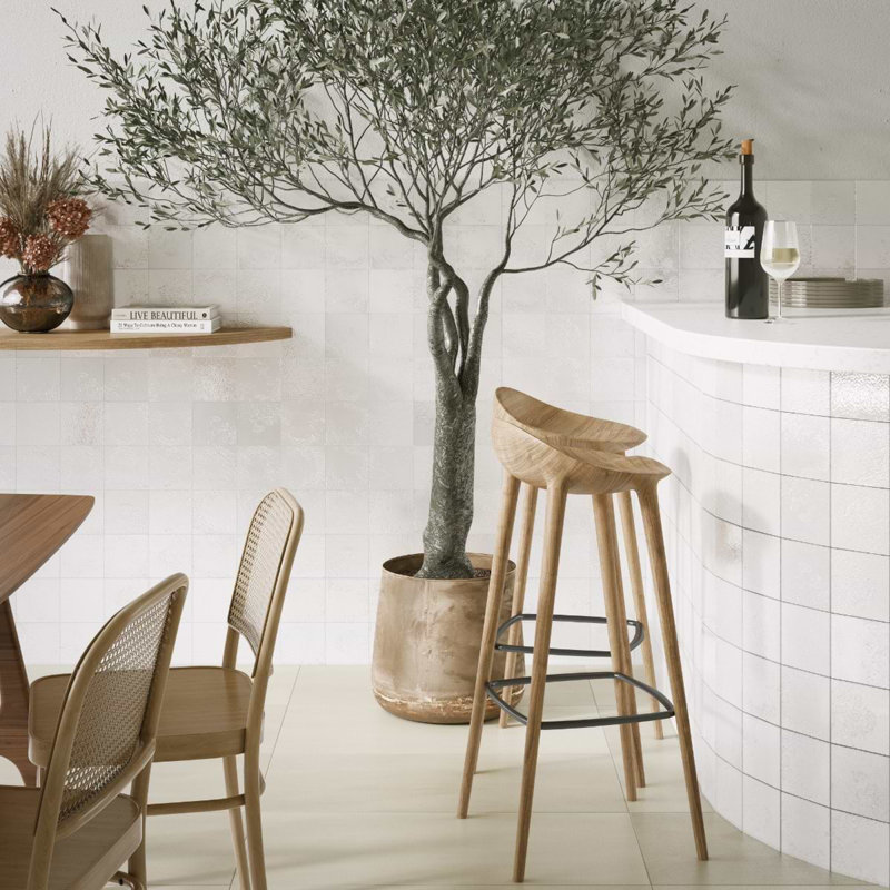 Navari 5x5 Textured Matte Ceramic Tile, White Polished