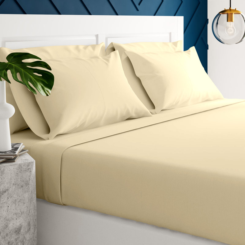 Luxury Hotel Microfiber Sheet Set, Cream, Queen Sheet Set + Fitted Sheet + 2 Pillowcases