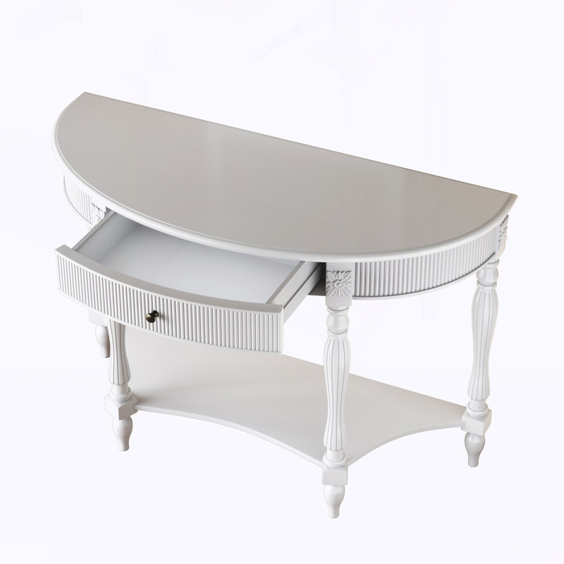 Console demi-lune avec tiroir et tablette, White, Blanc, White