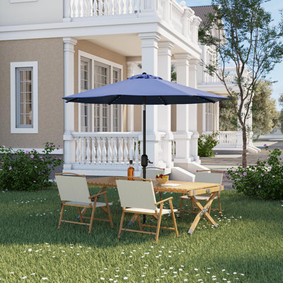 Parasol de patio 10 pi avec lumières solaires, parasol de table d'extérieur avec 40 lumières DEL et manivelle inclinable, parasol de marché à 8 nervures pour piscine, terrasse, cour