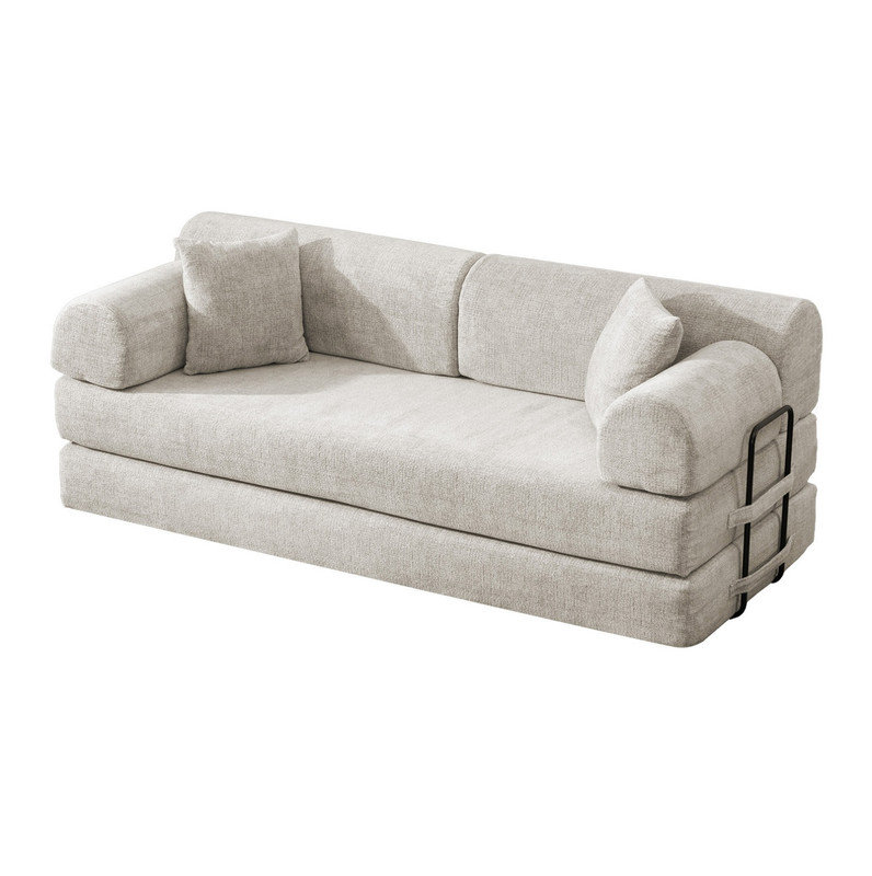Canapé-lit convertible en chameau clair, canapé-lit pliant en tissu mélangé à deux tons avec structure fixe, canapé de plancher polyvalent pour l'ameublement de salon et de chambre à coucher